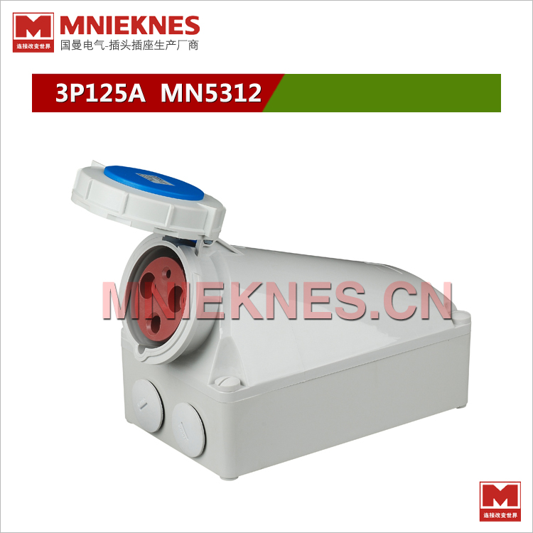 3孔125A明装固定工业插座MN5312 MNIEKNES插座IP67 2P+E 220V