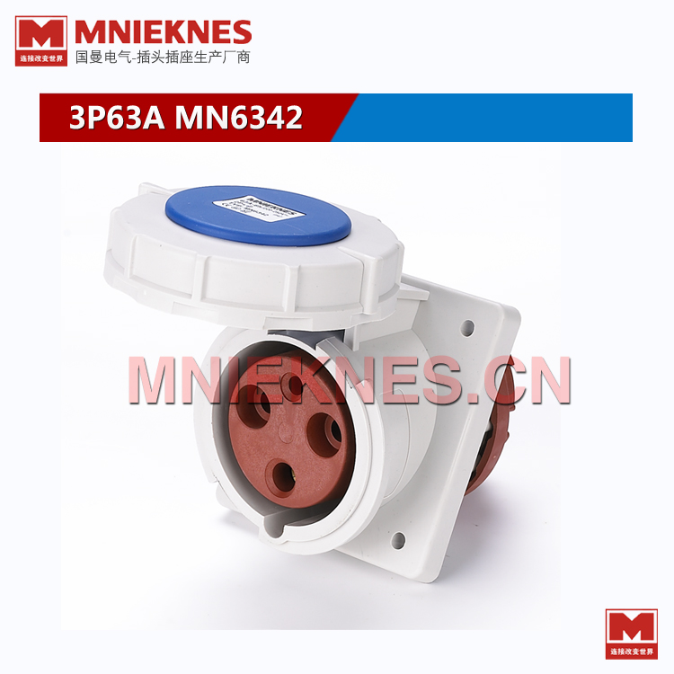MNIEKNES电源检修箱工业插座 3P63A防水暗装斜插座 MN6342 220V 2P+E