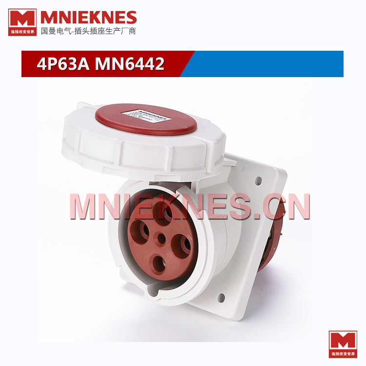 MN6442防水电源箱用4孔63A暗装斜座工业插座MNIEKNES插座 3P+E